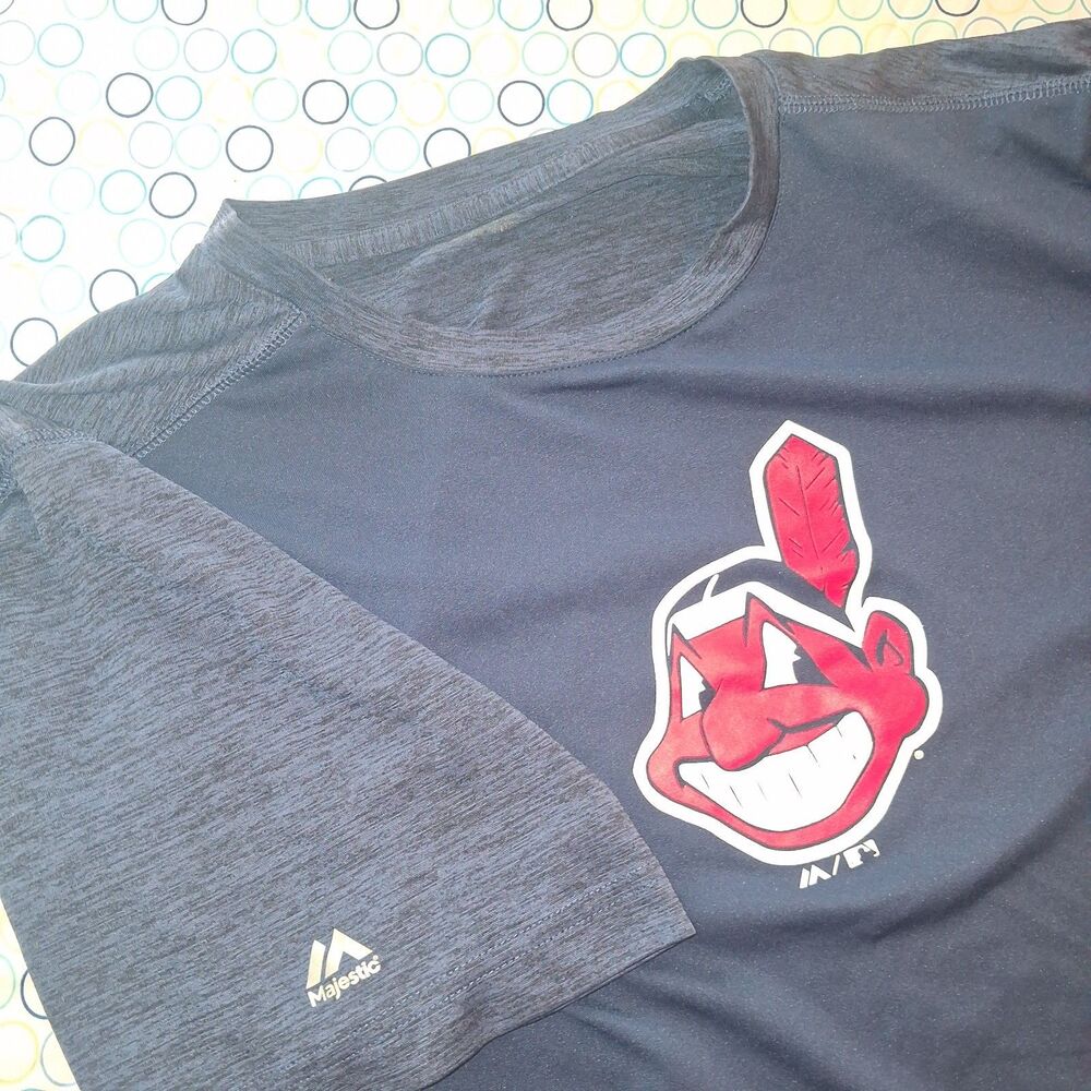 Cleveland Indians Chief Wahoo T Shirt Size L Majestic MLB Evolution Tee